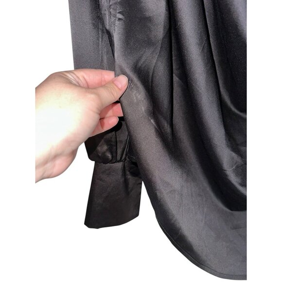 NWT Fashion Nova Touch By Touch Satin Blouse Draped Drop Neckline XL Black - Picture 2 of 8